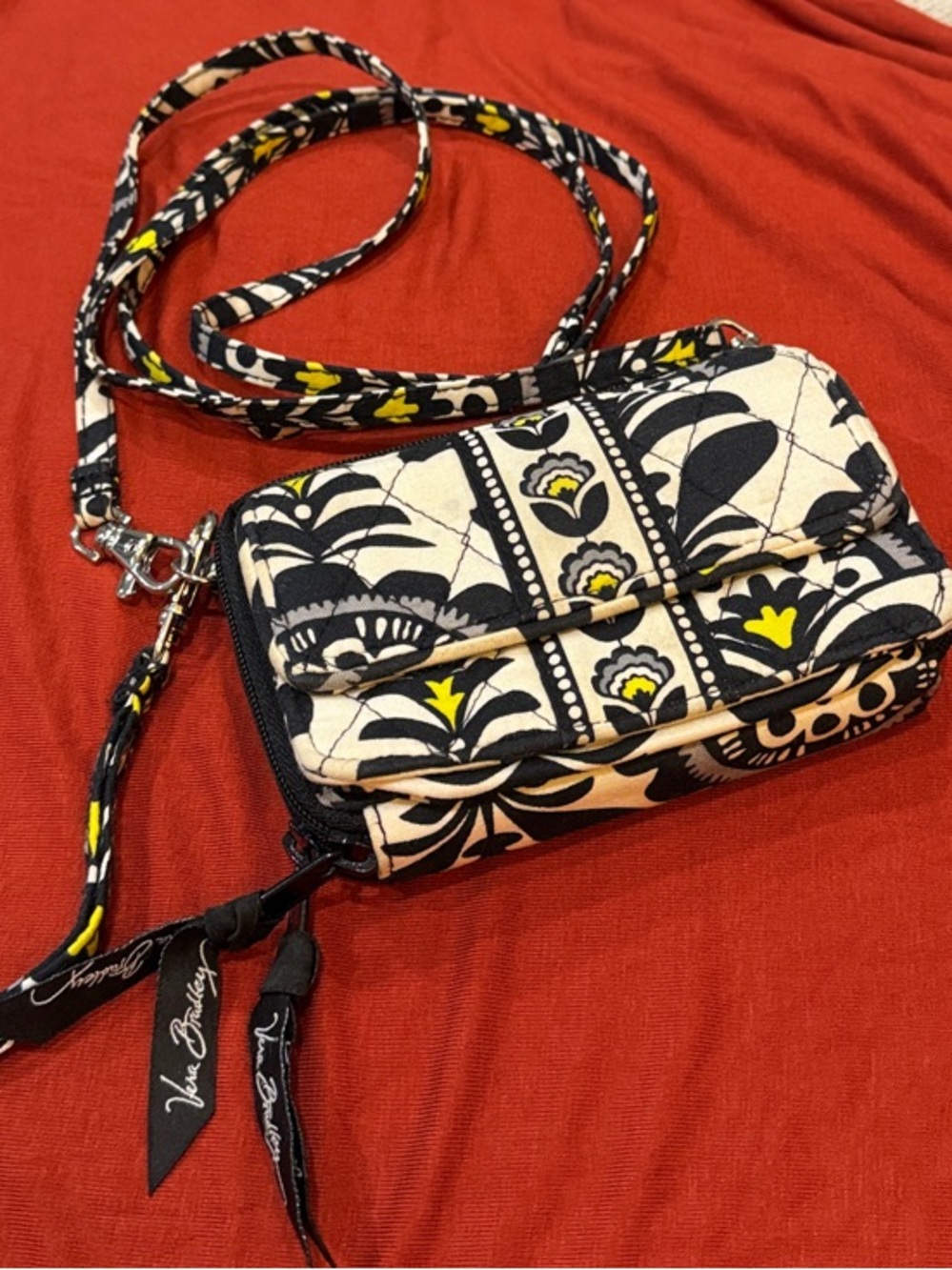 Vera Bradley Black, Cream and Yellow Quilted Floral Crossbody